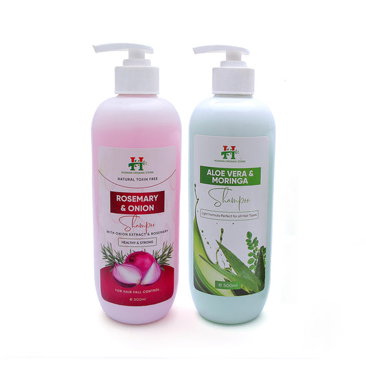 Combo Pack of Aloe Vera & Moringa Shampoo and Onion & Rosemary Shampoo 500ml