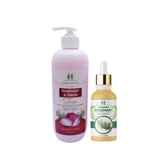 Healthy Hair Growth Duo: Combo of Rosemary and Onion Shampoo (300ml/500ml) & Rosemary Essential Oil (30ml)